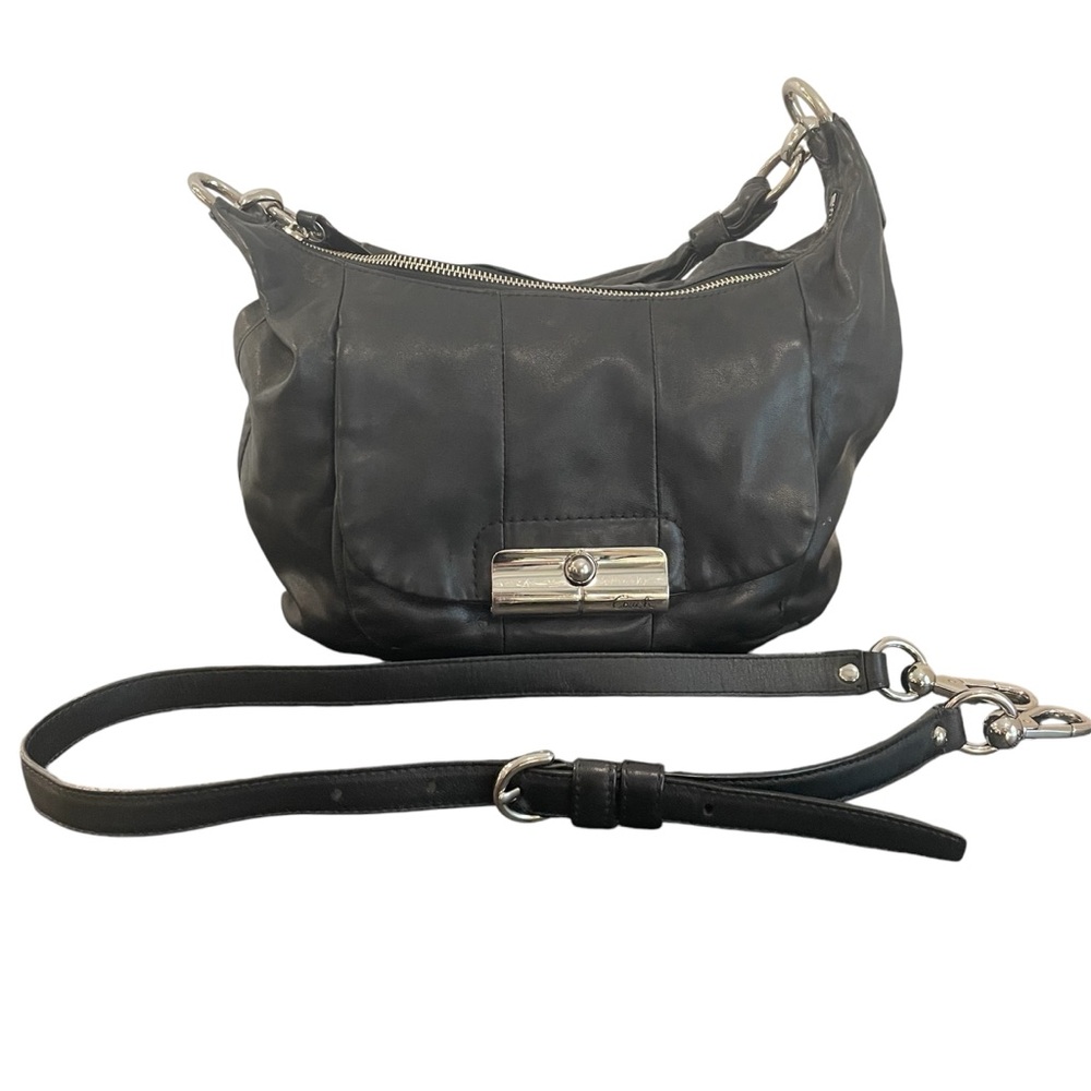 COACH Vintage Kristin 16808 Black Leather Hobo Shoulder Bag Pocket Latch